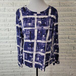 Simply Vera Wang Womens Top XL Long Sleeve Blue Geometric Lightweight GEO2XE
